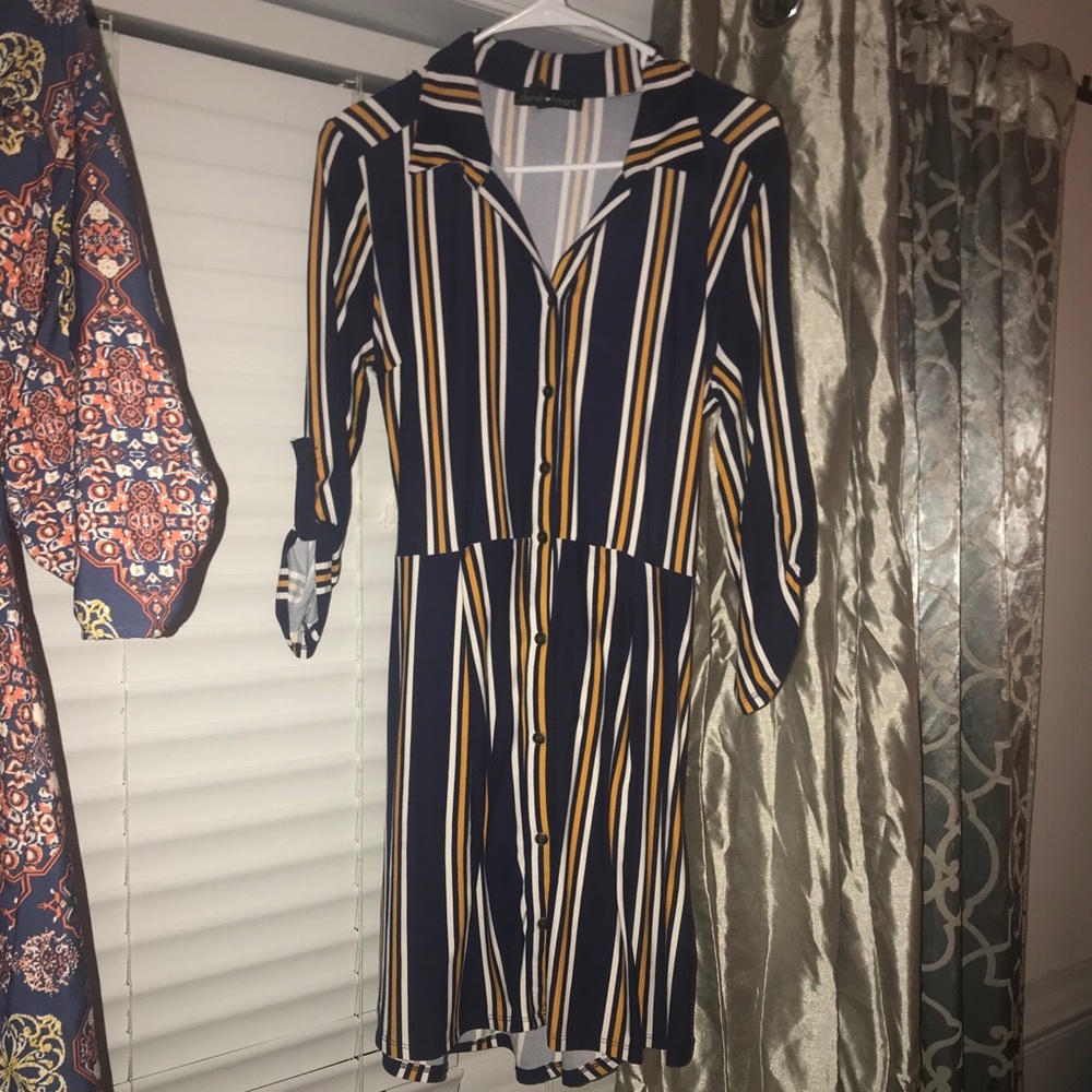 Blue and yellow striped dress